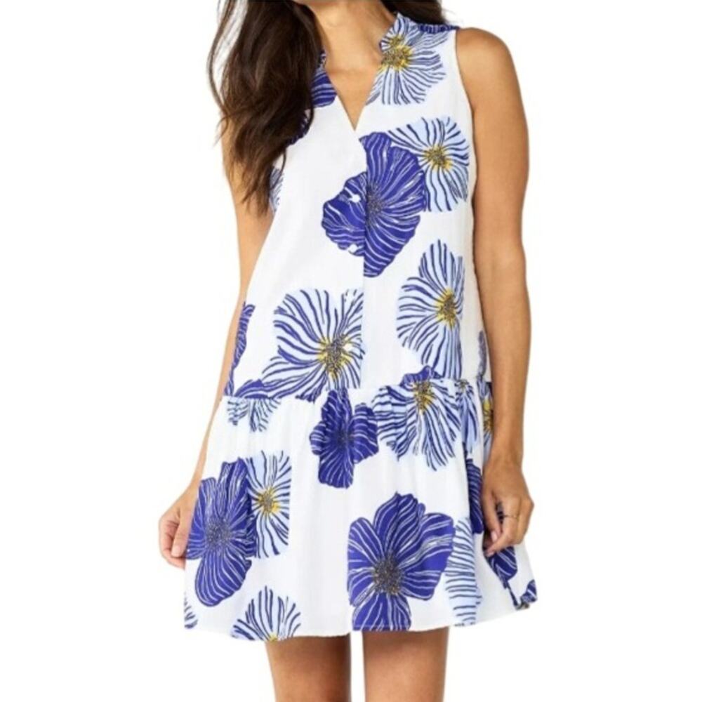 Nine West Womens Sleeveless Lined Drop Waist Button Floral Print Dress Size L